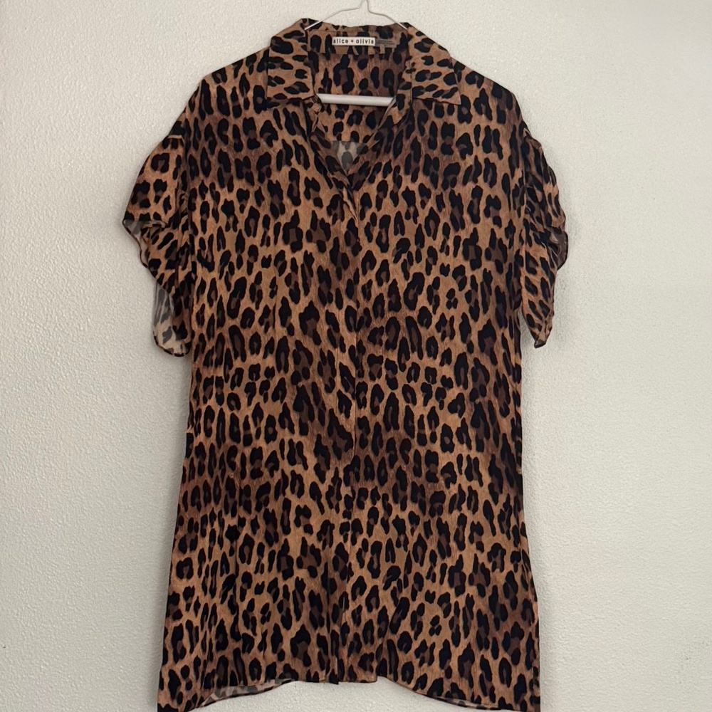 Alice + Olivia Jude Tunic Leopard Mini Shirtdress